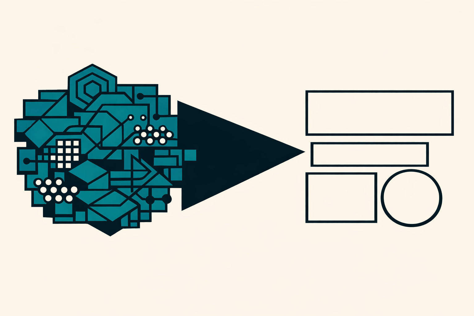 Abstract geometric illustration showing the concept of translating complex technical language into simple clear communication