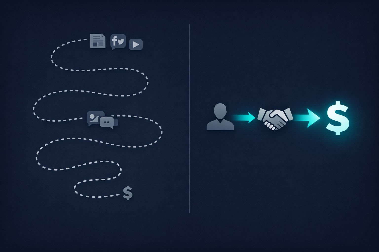 Visual comparison of the slow audience-building path versus the fast outbound outreach path to consulting revenue