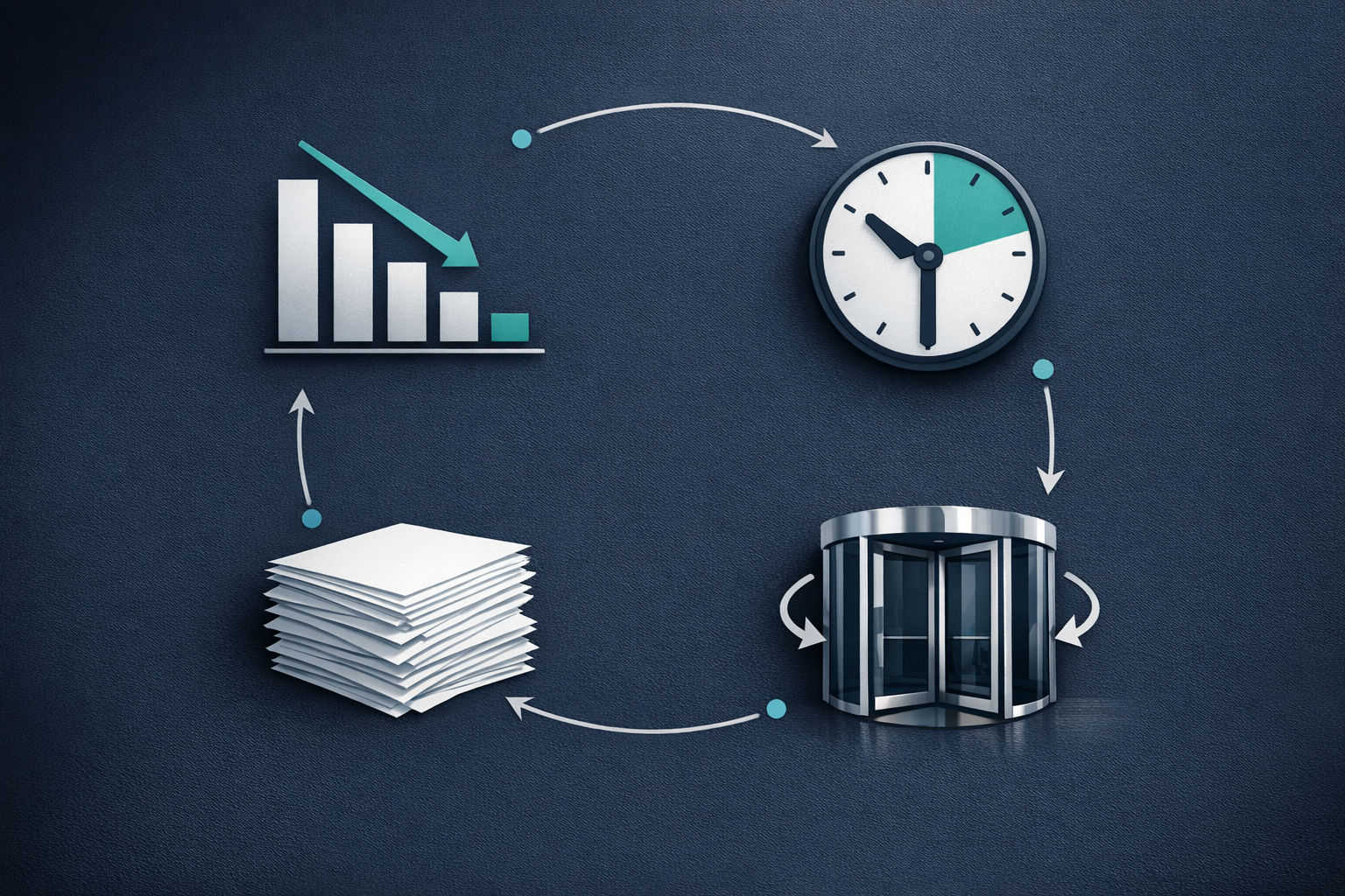 Visual diagram showing four interconnected marketing agency pain points: margin compression, reporting overhead, content bottlenecks, and client churn