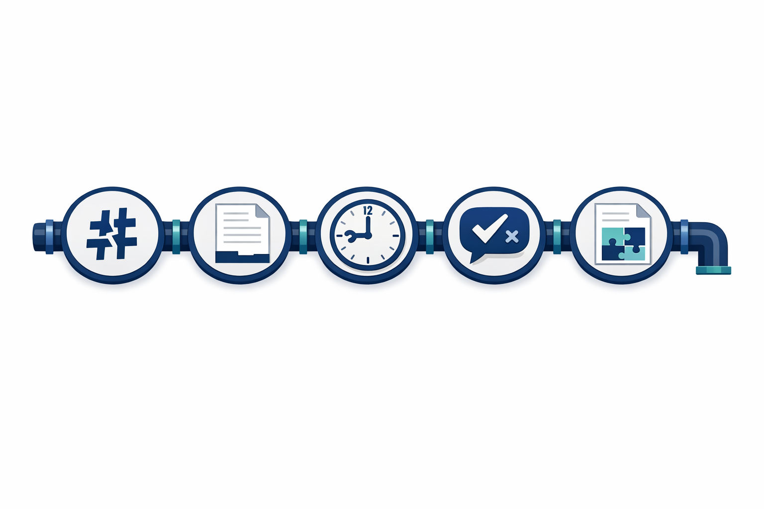 Visual pipeline showing five categories of AI failure in consulting deliverables: numerical hallucination, silent truncation, confident-but-wrong outputs, outdated data, and misapplied templates