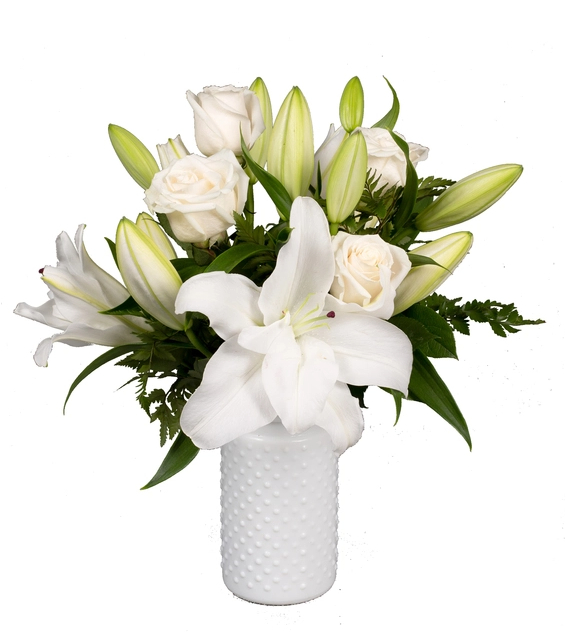 Home Sweet Home Asiatic Lilies and White Rose Arrangement