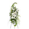 Truly Loved Sympathy Standing Spray - Elegant White Dendrobium Orchids, White Cremones, White Carnations and Green Bells of Ireland				