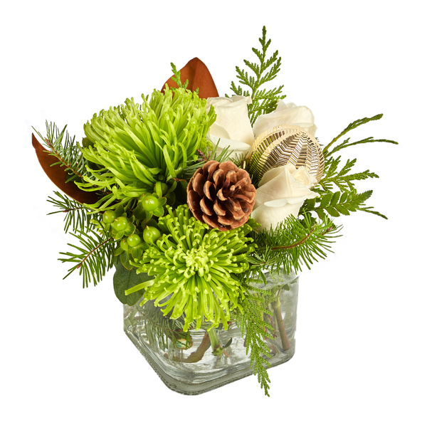 Winter Blooms Of Green And White - Floral Arrangement