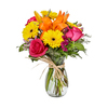 Happy Spring featuring Orange Asiatic Lilies, Yellow Gerbera Daisies and Hot Pink Roses