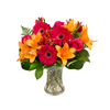 Orange And Pink Cream Sickle - Bright Orange Lilies, Pink Roses and Fuchsia Gerbera Daisies