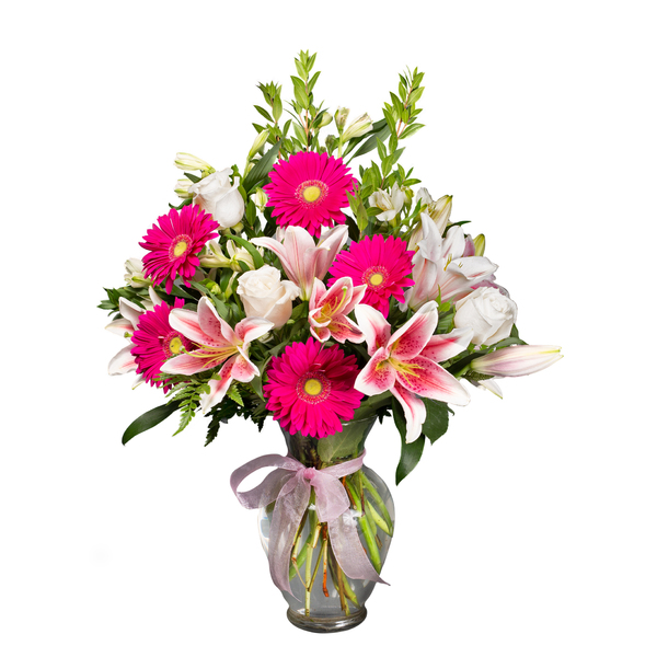 Splendid Pink Gerbs And Lilies - Floral Arrangement