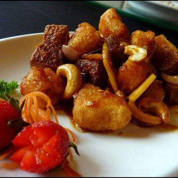 Fried Cod Fish Cubes with Dried Chilli and Cashew Nuts