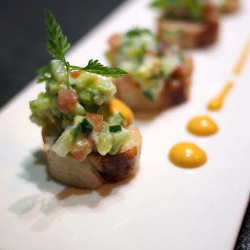 Chicken Roulade with Avocado Raita Kachumber Salad and Papadum