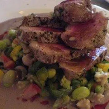 Tuna served with Red Wine Emulsion Sauce