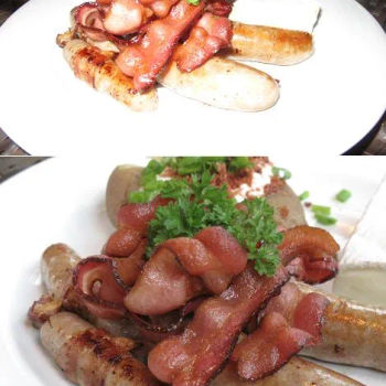 2 Pieces Of Pigs In A Blanket, 2 Pieces Of Pork Sausages, 100G Of Streaky Pork Bacon, And A Baked Potato