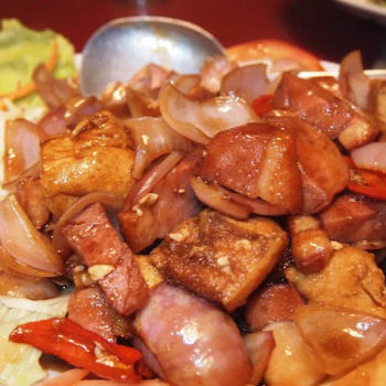 Bean curd fried with smoked duck