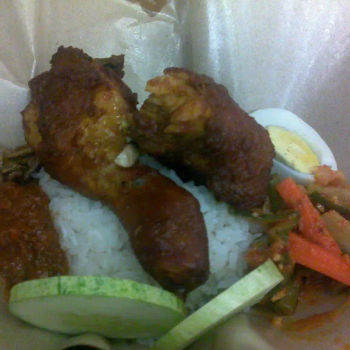 
Nasi lemak with ayam goreng and acar