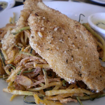 Deep fried fish fillet with fried onion