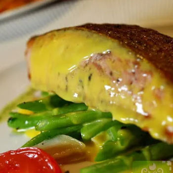 Pan Seared Salmon with Green Beans and Orange & Saffron Sauce and Homemade Tagliolini Siciliana