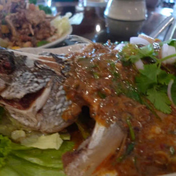 Deep fried fish young banana flower