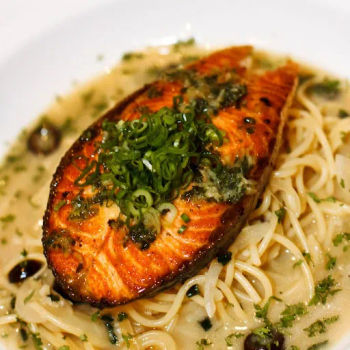 Salmon Steak Spaghetti