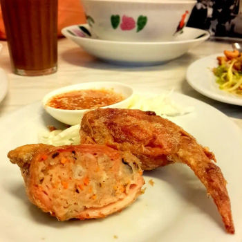 Chicken wing stuffed with chicken and shrimp