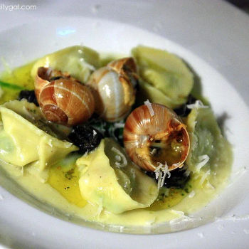 Tortellini of Potato & Fontina with sautéed Escargot & Baby Spinach
