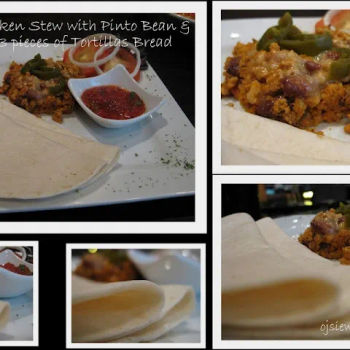 Minced Chicken Stew With Pinto Bean Served With a Piece of Tertilles Bread