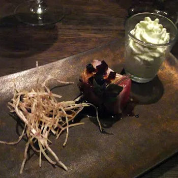 Samadhi Rainbow Gnocchi, Zucchini Ribbon, Truffle Oil and Fine Herb, and Balsamic Reduction