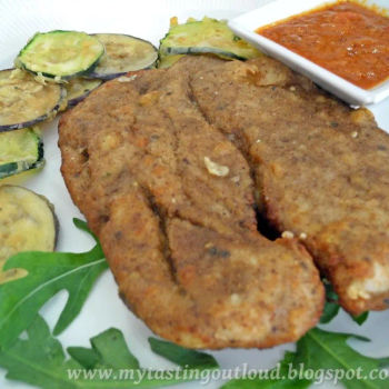 Chicken Milanese w. Fried Zucchini, Aubergine, & Arrabiata Sauce