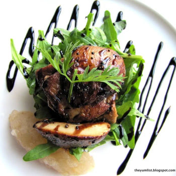 Pan-fried Goose Liver and Porcini on sweet balsamic reduction and apple compote