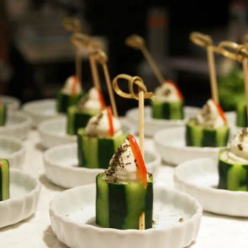 Yogurt dressing salad served in cucumber cylinder