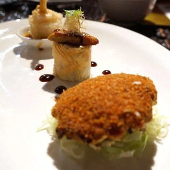 Deep-fried stuffed Fresh Oyster, Foie Gras and Duck Roll, Steamed stuffed Fish Maw