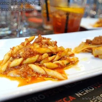 Pappardelle Neroteca (Papardelle pasta with wild boar ragout) and Stozzapretti Nduja (Homemade curl pasta cooked with rare salami)