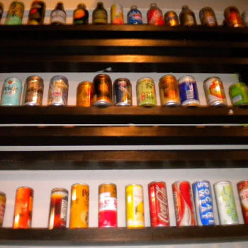 The drinks can collection on the wall