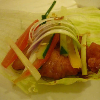 Fragrant crispy pork belly in Lettuce- julienned carrot, zucchini and spring onion-wrapped it up and chewed it -was a good exercise for the jaw