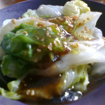 Blanched Lettuce topped with garlic/oil and Oyster sauce