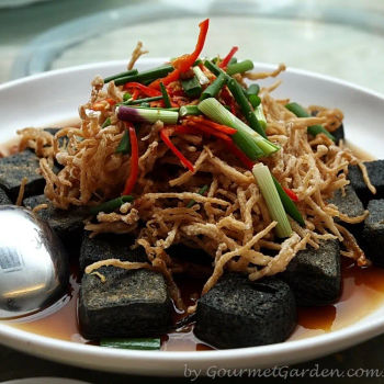 Tofu Item (Black Tofu with Enoki Mushrooms)