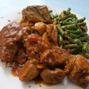 Curry Fish, Curry Chicken And Stir Fried Long Bean