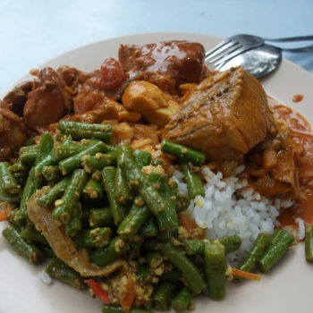 Curry Fish, Curry Chicken And Stir Fried Long Bean
