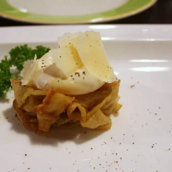 Eggplant Nest With Truffle Egg Yolk And Parmesan Cheese