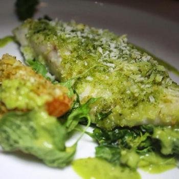Seabass With Fine Herb Crust On Spinach Bed
