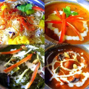 Pulao,Palak Paneer,Murg Makhawala,Navratan Korma