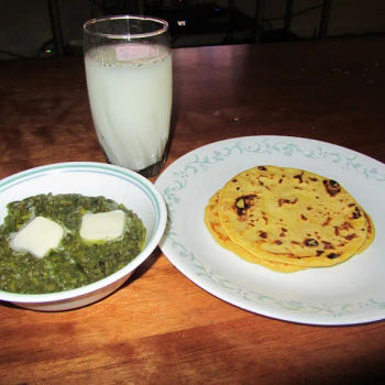 Sarson ka Saag with butter & Lassi