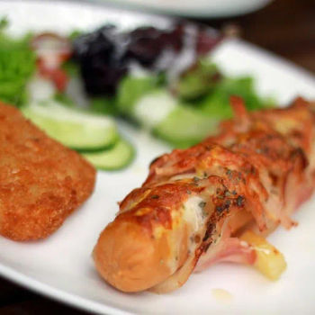 Sausage wrapped with Bacon and Hams