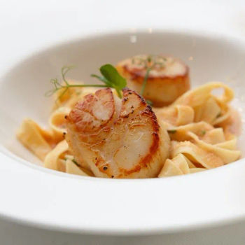 The Homemade Tagliatelle with Cod Roe Butter and Pan Seared Hokkaido Scallops
