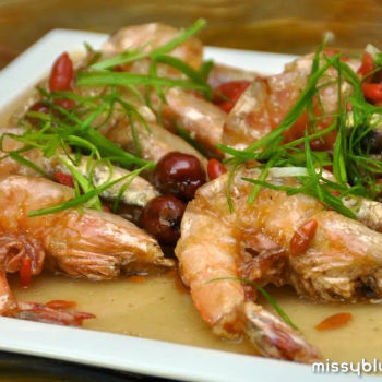 wok fried King Prawns with red dates, wolberries and chinese yam (waisan)