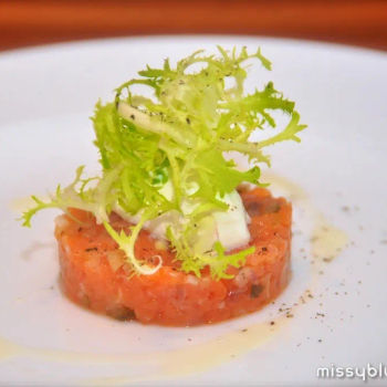 Scottish Smoked Salmon Tartare, Shallot, Creme Fraiche and Frisee Salad