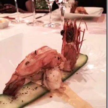 Pan-fried jumbo prawn with creamy saffron sauce