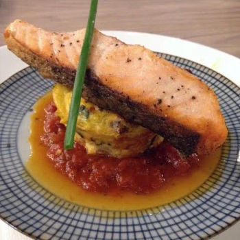 Frittata with Grilled Salmon and homemade tomato chutney