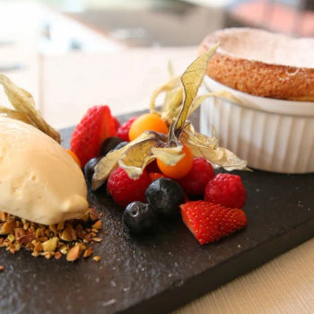 Cream Souffle with Butterscotch Ice Cream