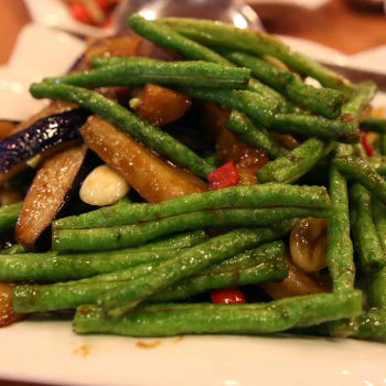 Eggplants with long beans