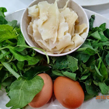 Pan Mee & lots of green veggies.
