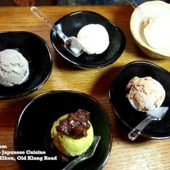 Ice Cream Macha Ogura (RM 12.00), Goma, Yuzu, Mango (RM 10.00), Chocolate, Vanilla RM 8.00)