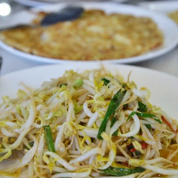 Stir fried Bean Sprouts with Salted Fish (MYR12) and “Choy Poh” and dried shrimps omelette (MYR10)
